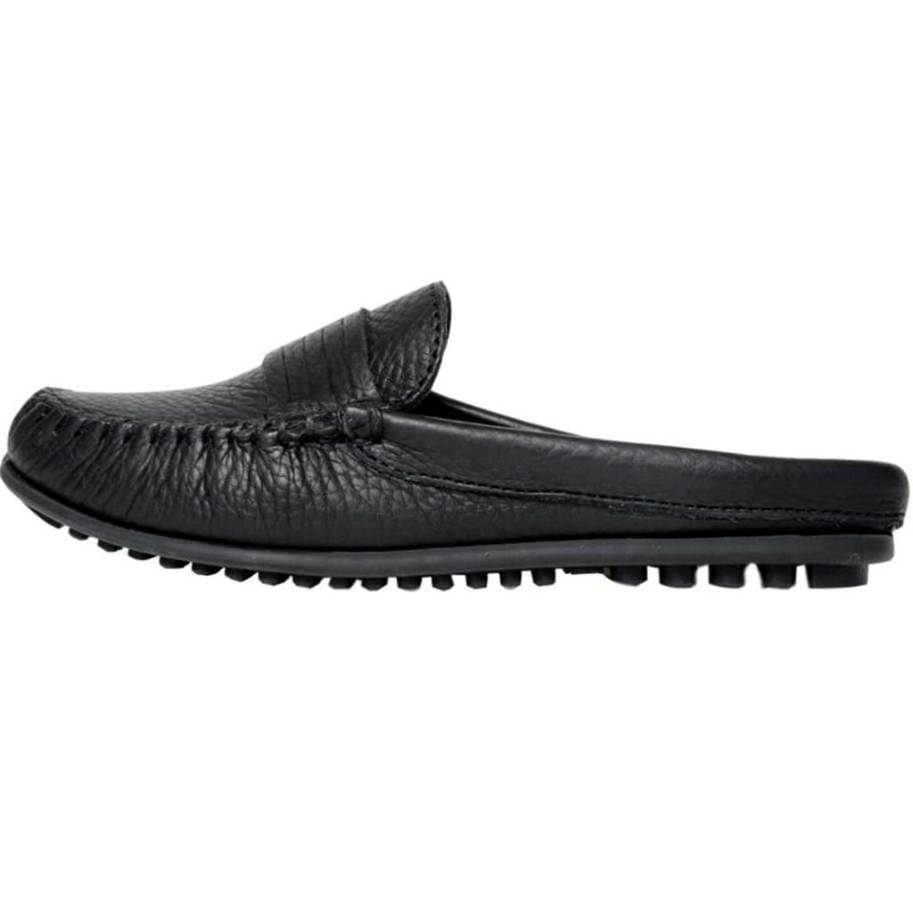 Minnetonka Black Leather Driving Mule Loafers